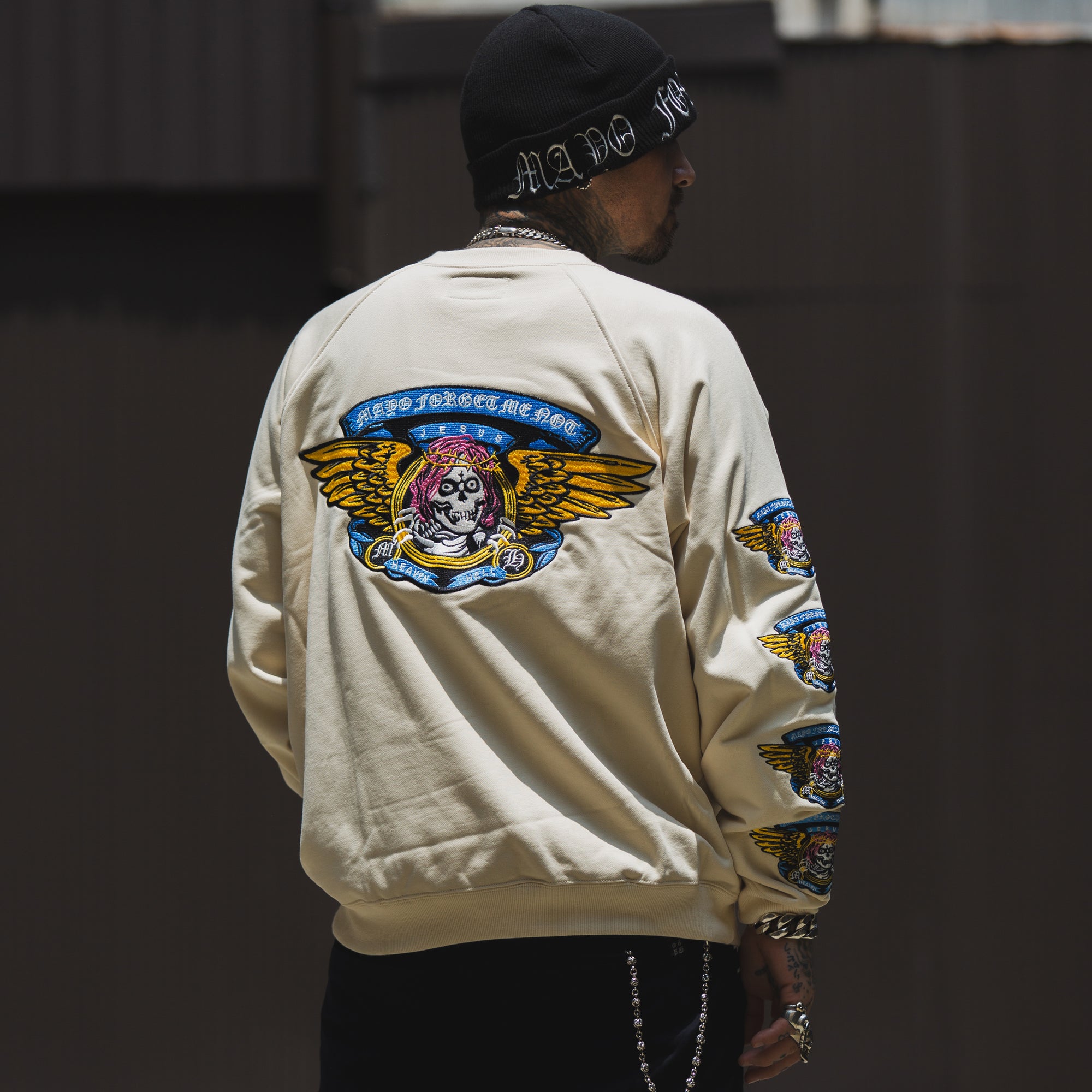 JESUS SKULL Embroidery Crew neck - OFF WHITE