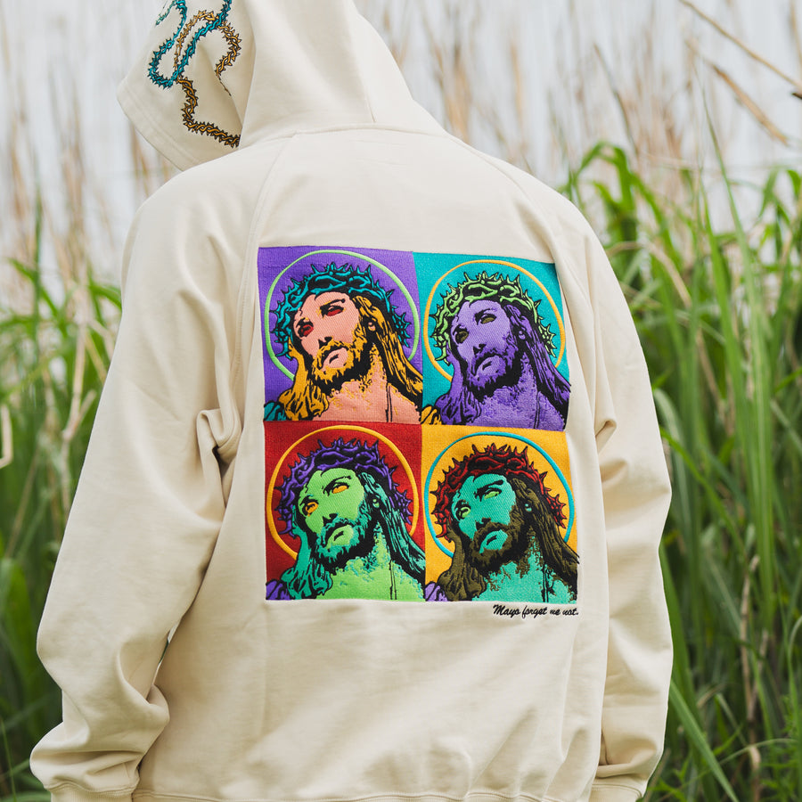 MAYO JESUS Embroidery Half zip Hoodie - OFF WHITE