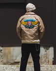 JESUS SKULL Embroidery Nylon Harrington Jacket - BEIGE