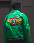 JESUS SKULL Embroidery Nylon Harrington Jacket - GREEN