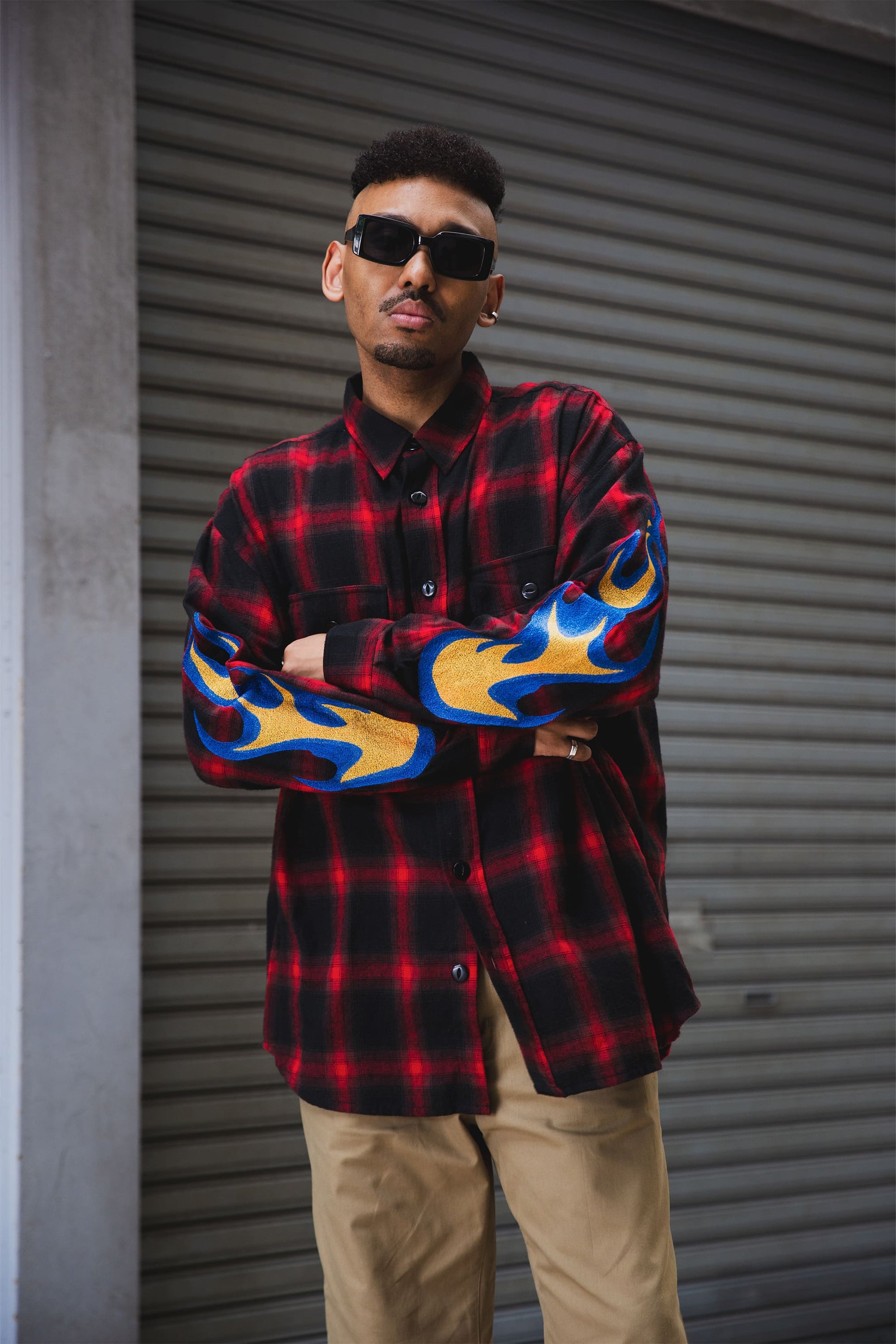 MARIA FIRE EMBROIDERY CHECK SHIRT