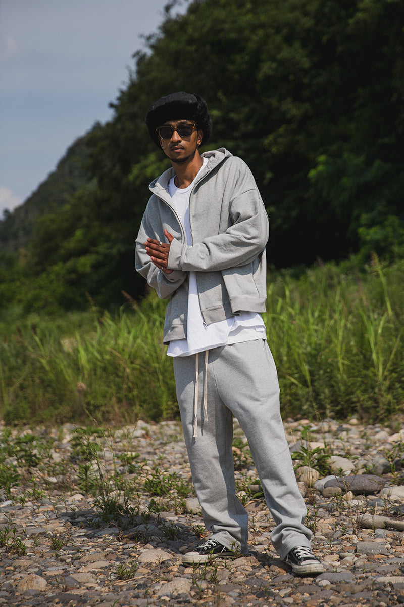 PLAIN EMBROIDERY ZIPUP HOODIE