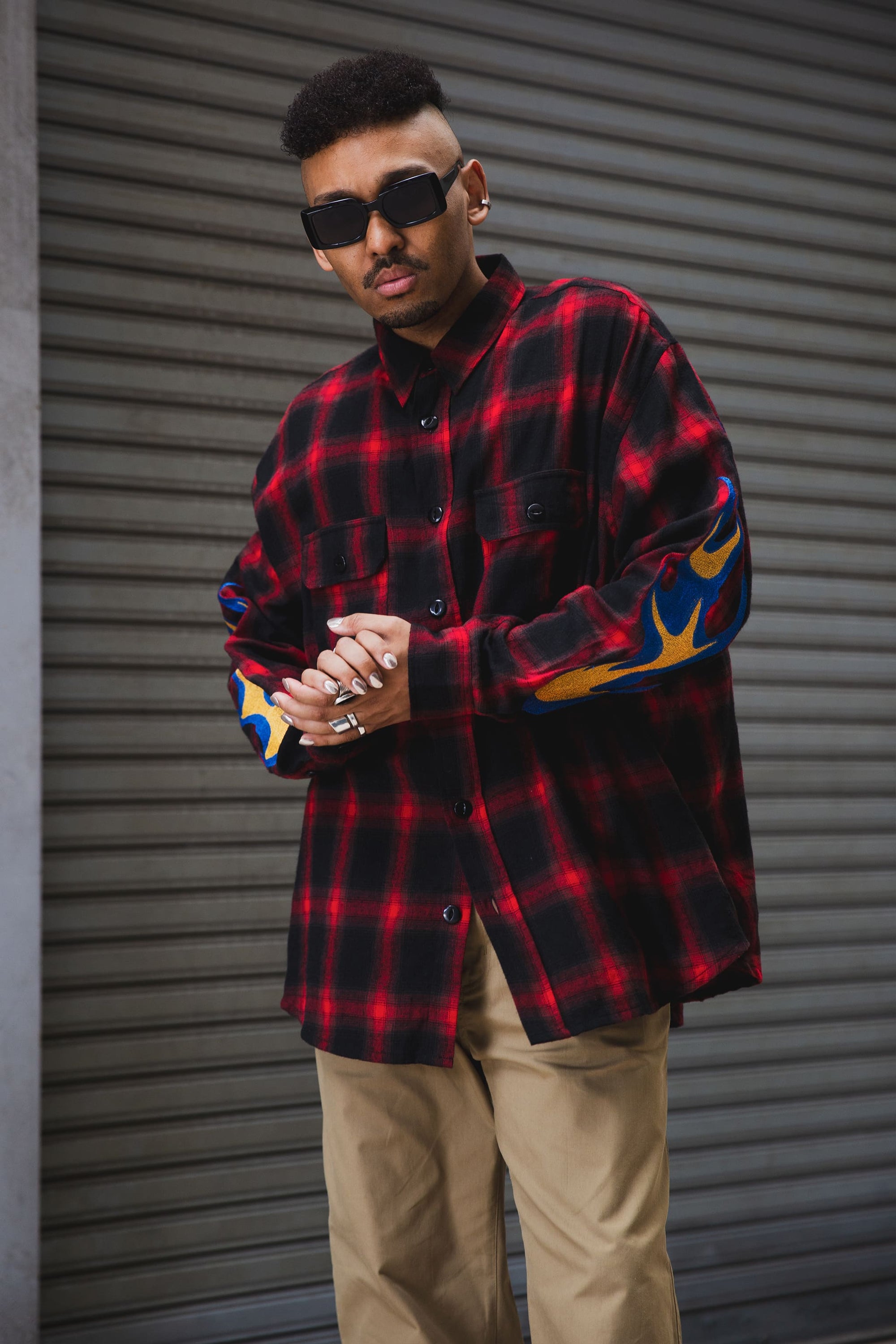 MARIA FIRE EMBROIDERY CHECK SHIRT