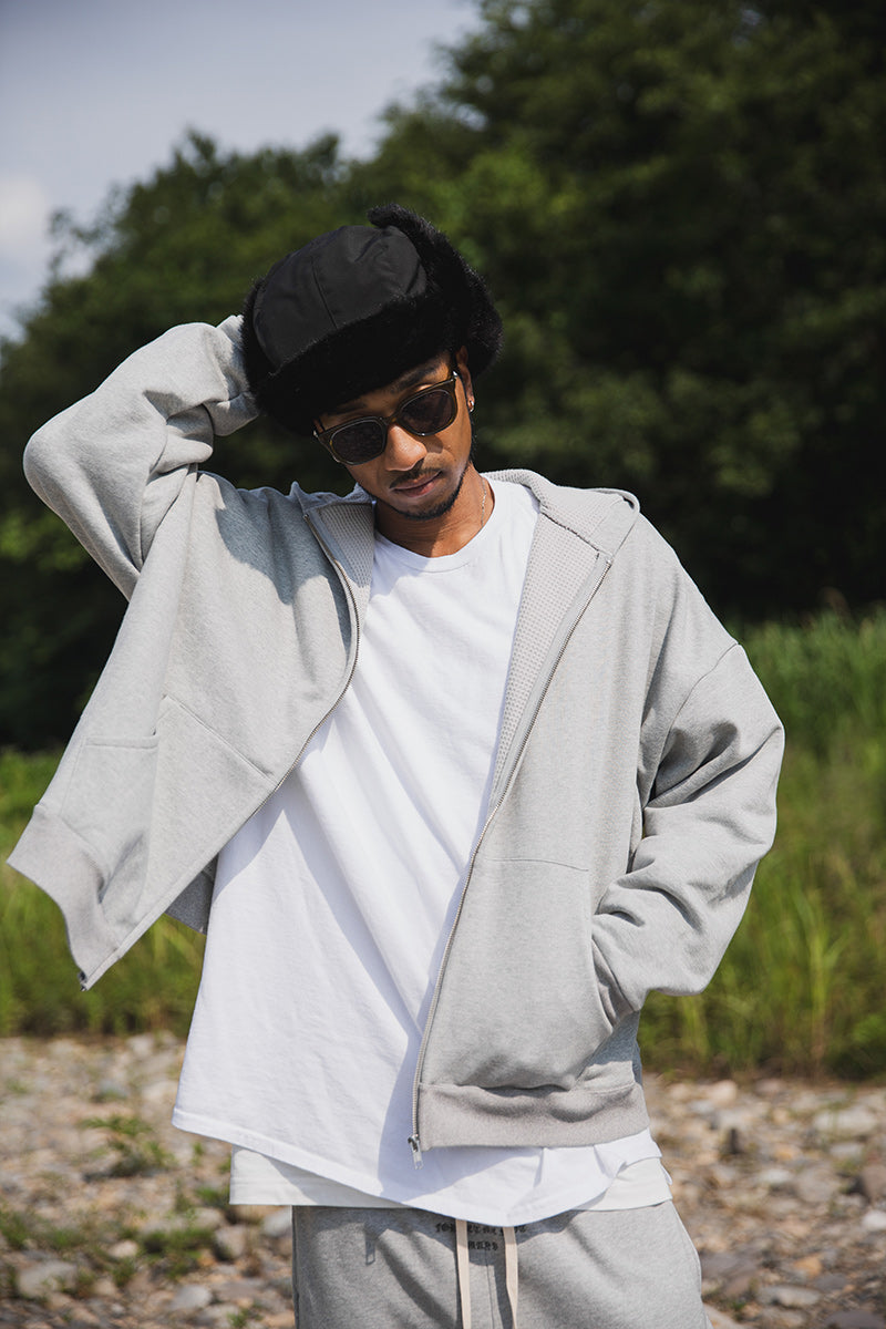 PLAIN EMBROIDERY ZIPUP HOODIE