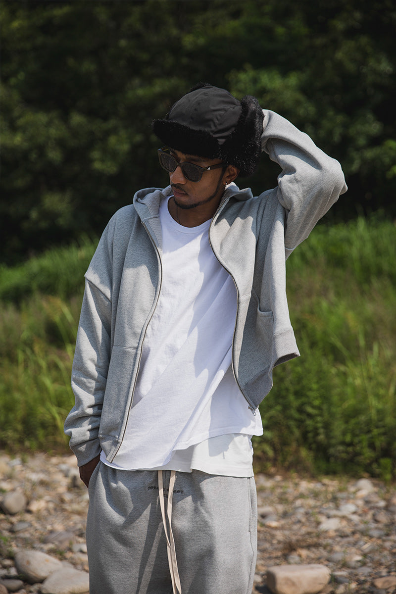 PLAIN EMBROIDERY ZIPUP HOODIE