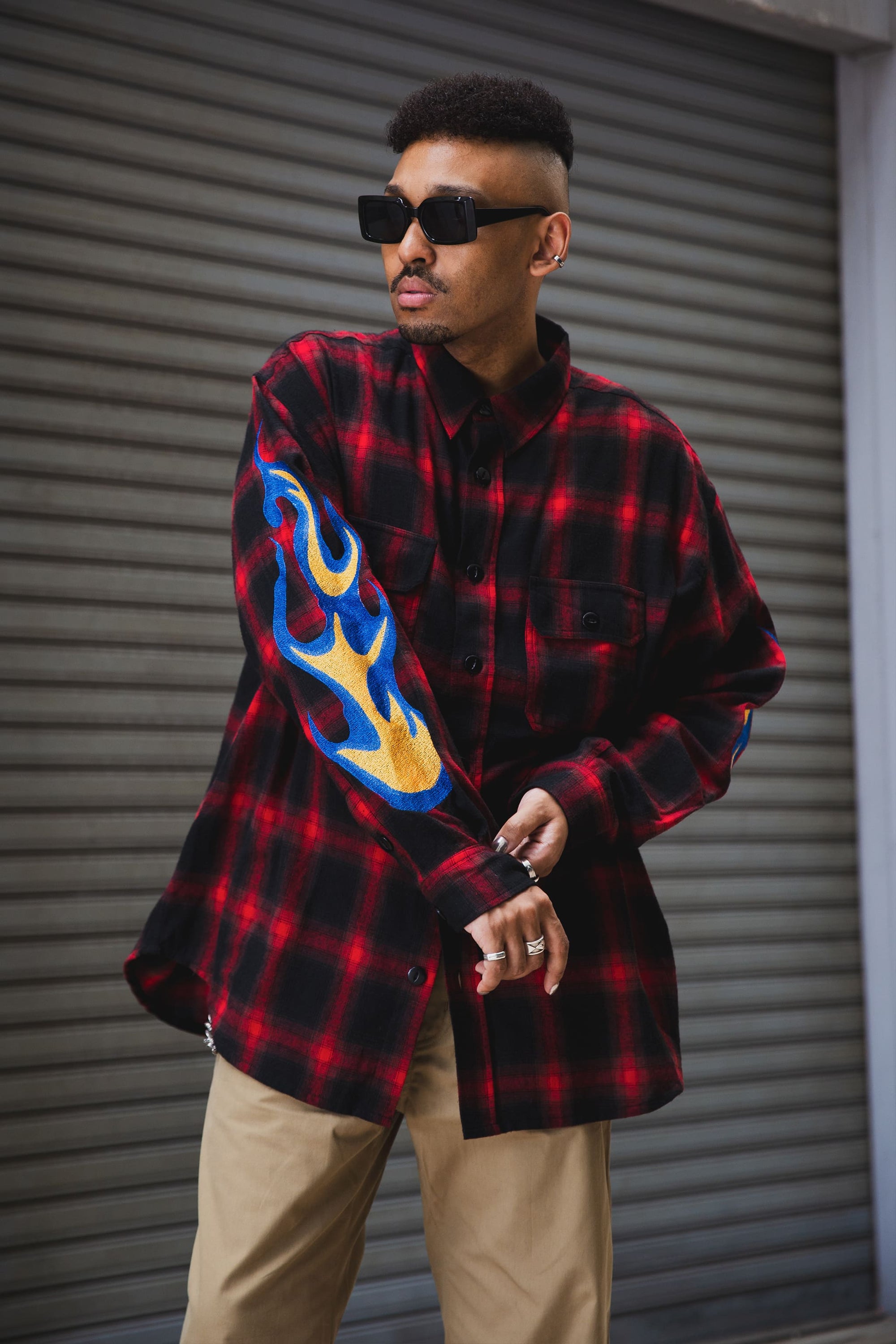 MARIA FIRE EMBROIDERY CHECK SHIRT