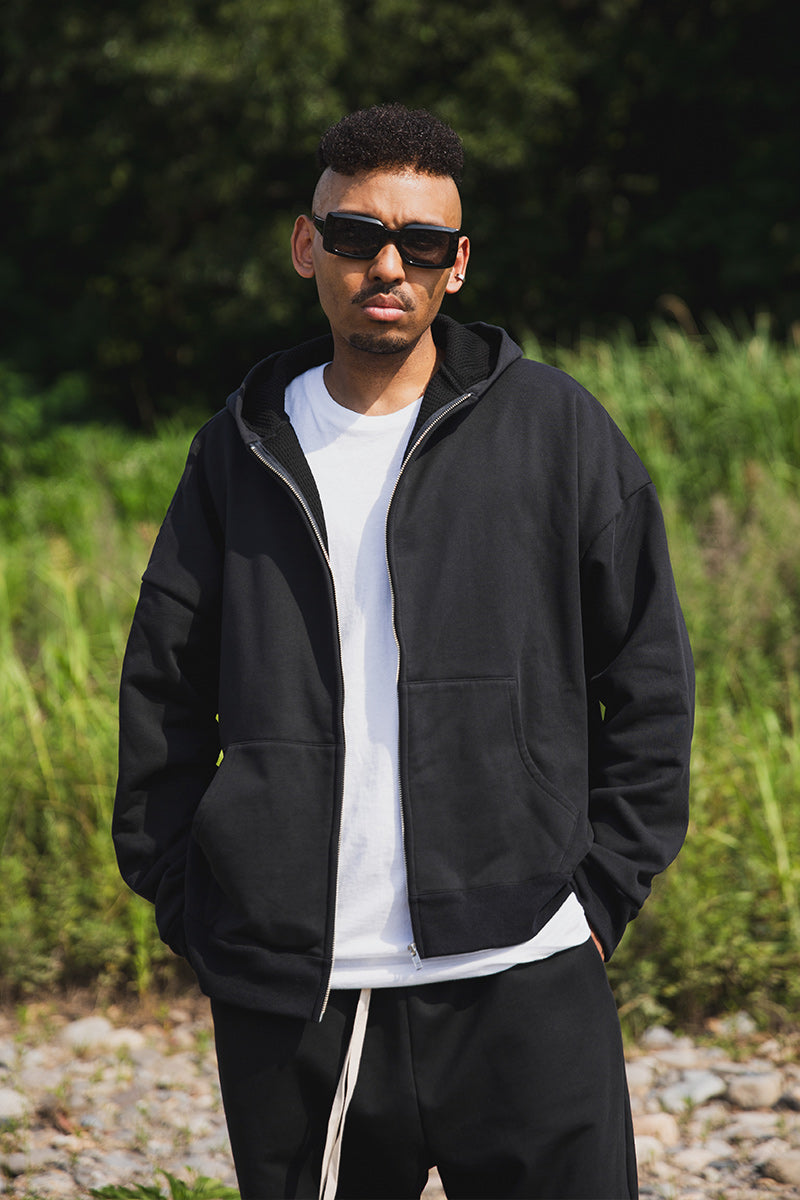 PLAIN EMBROIDERY ZIPUP HOODIE