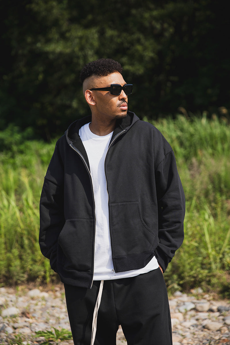 PLAIN EMBROIDERY ZIPUP HOODIE