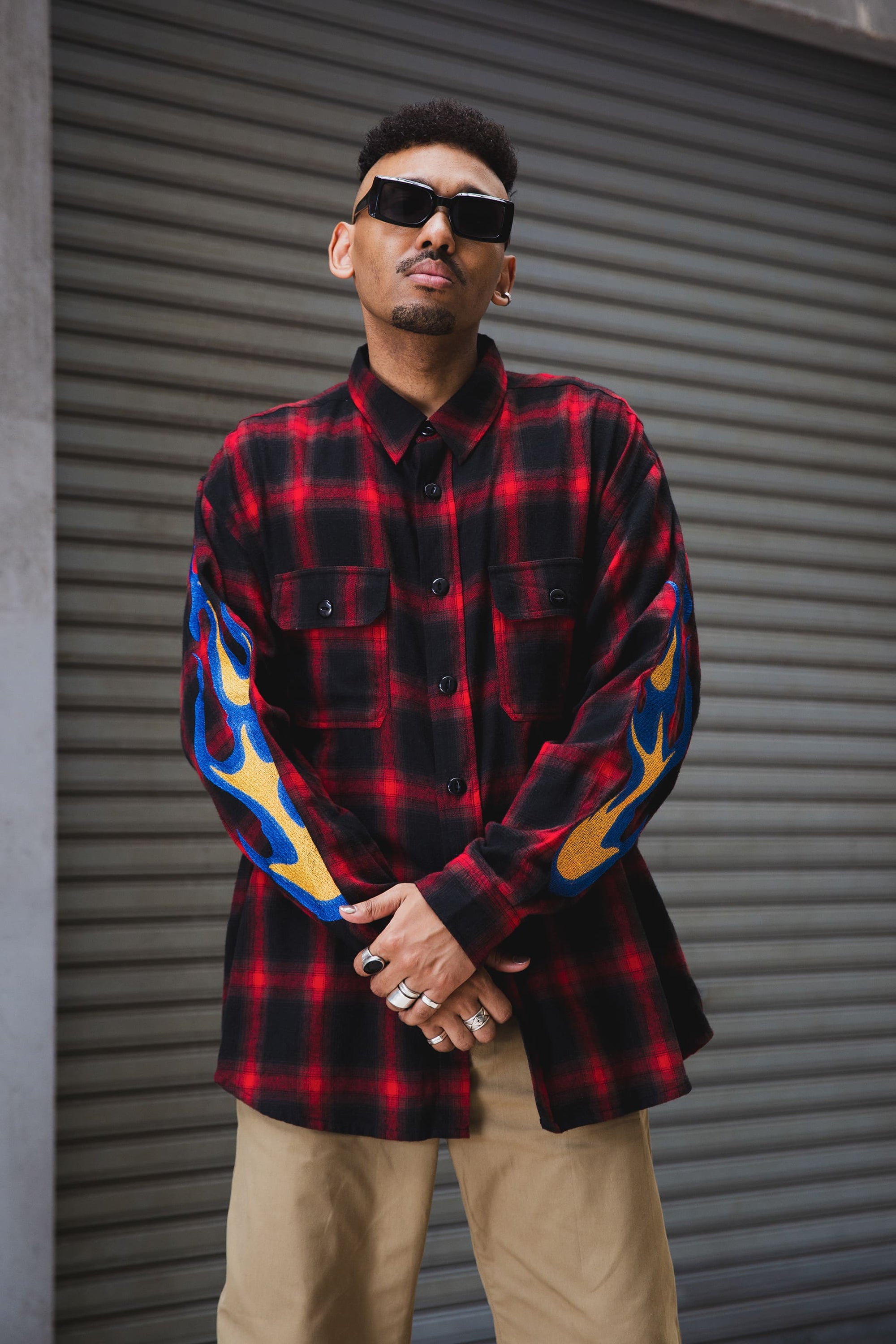 MARIA FIRE EMBROIDERY CHECK SHIRT