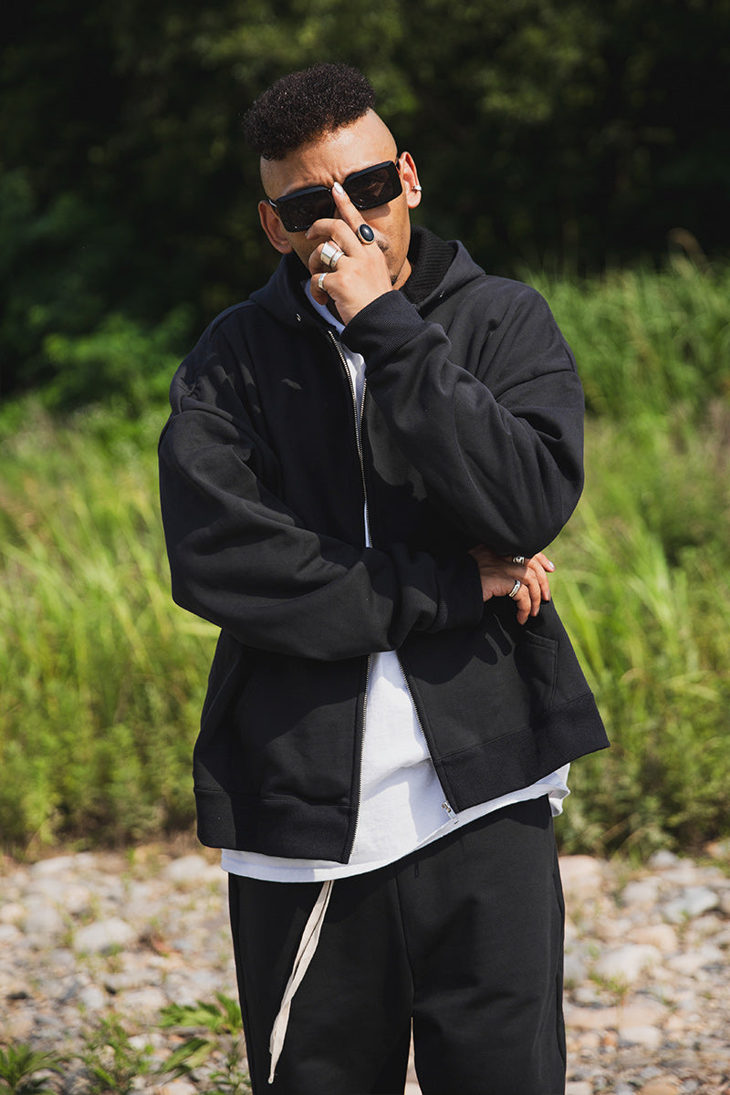 PLAIN EMBROIDERY ZIPUP HOODIE