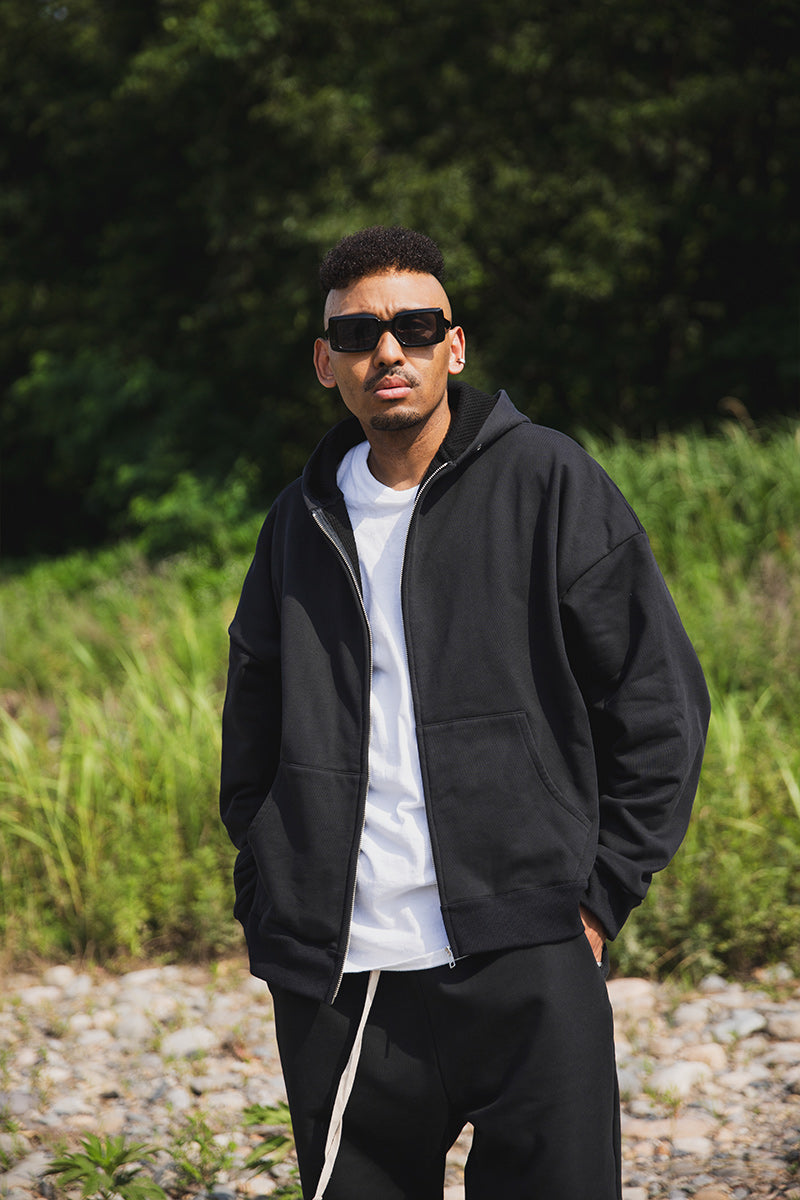 PLAIN EMBROIDERY ZIPUP HOODIE