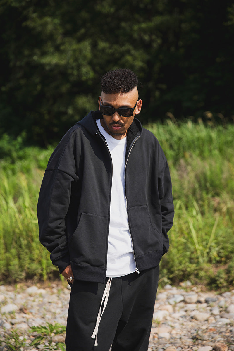 PLAIN EMBROIDERY ZIPUP HOODIE