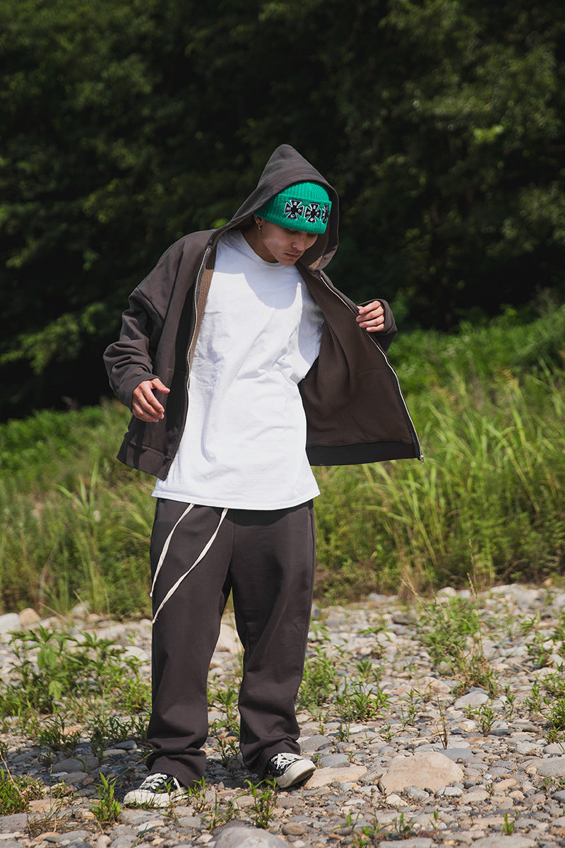 PLAIN EMBROIDERY ZIPUP HOODIE