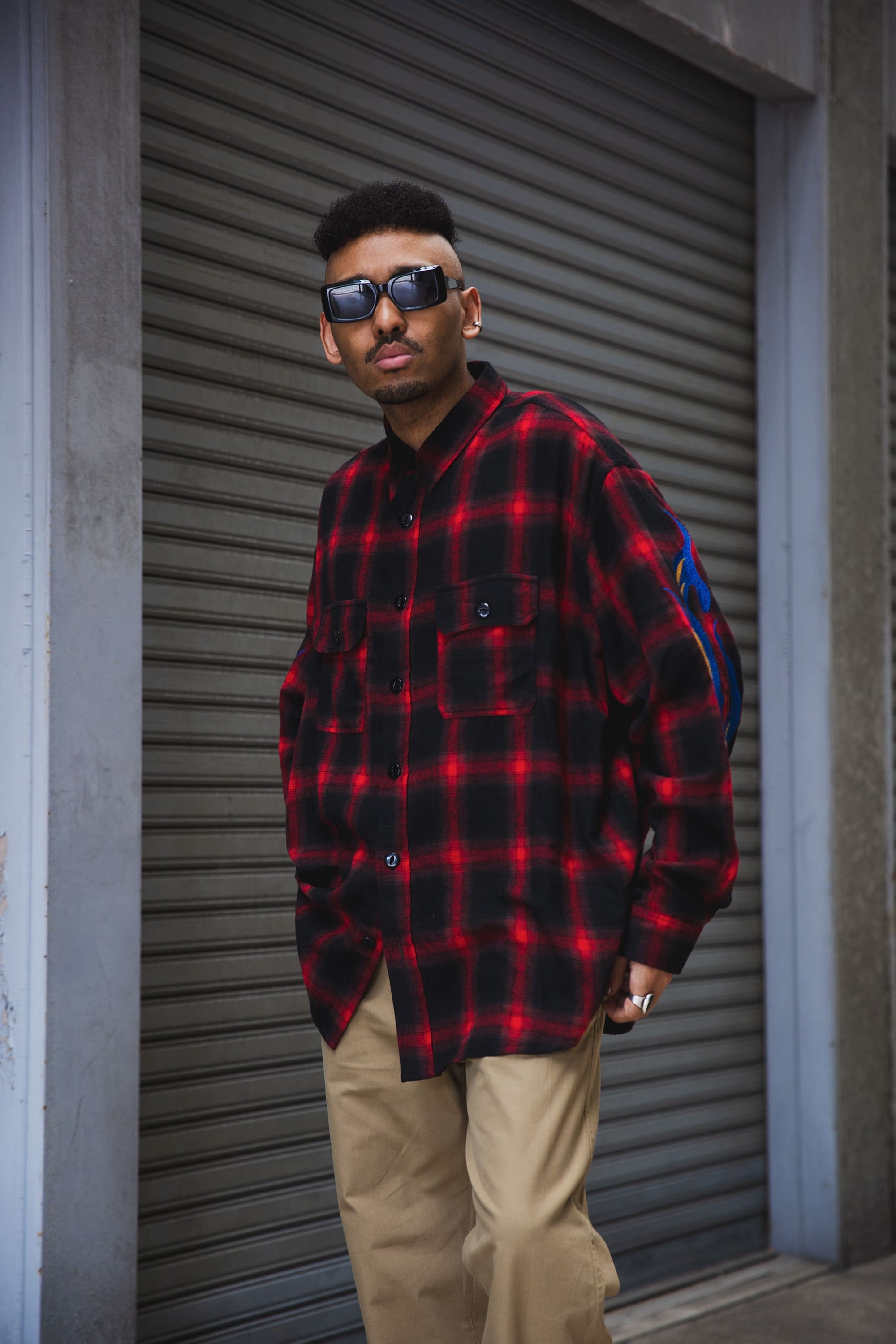 MARIA FIRE EMBROIDERY CHECK SHIRT