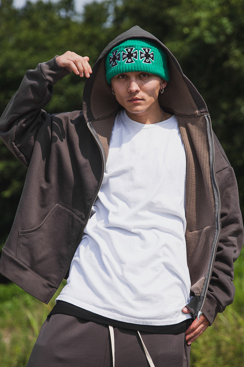 PLAIN EMBROIDERY ZIPUP HOODIE