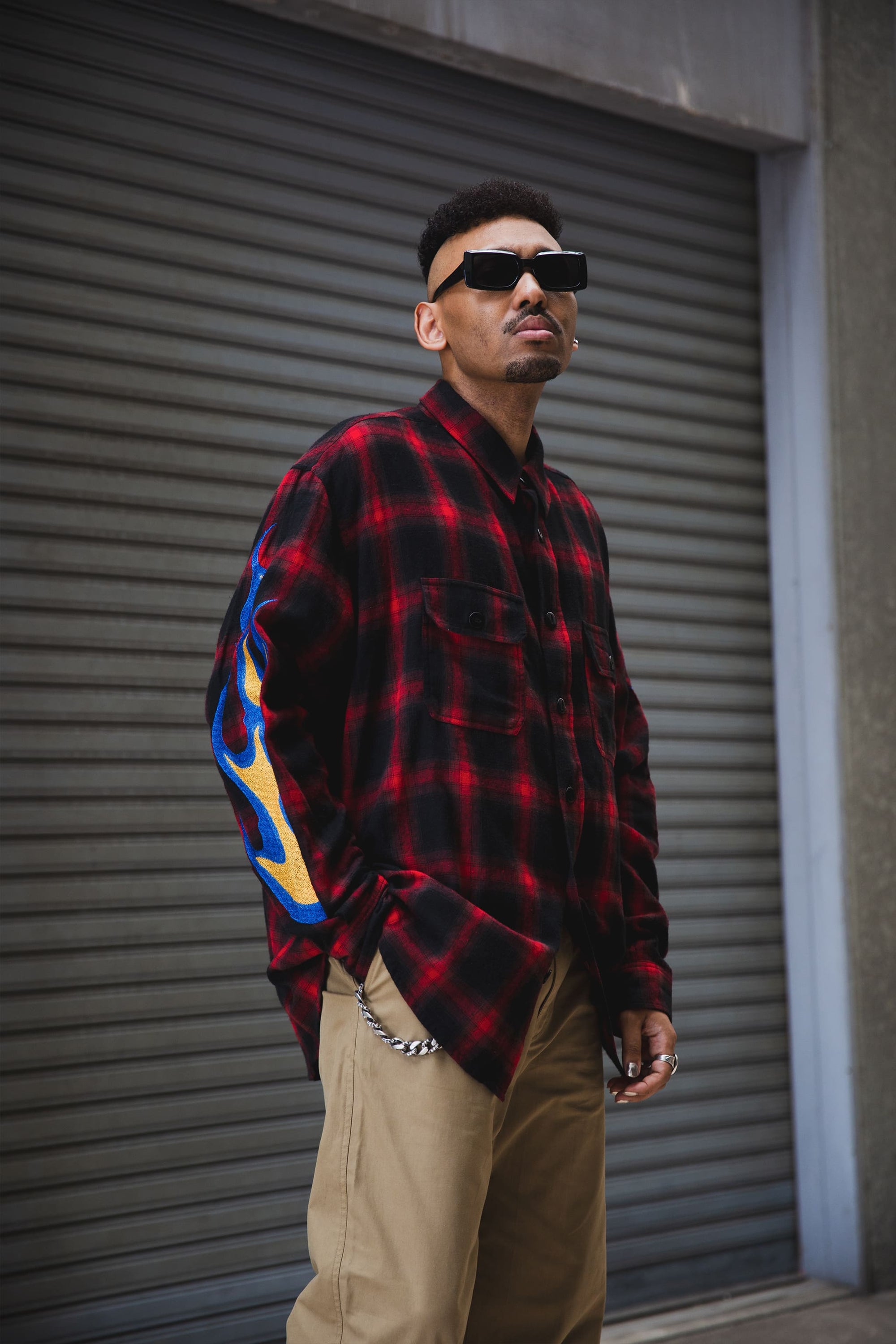 MARIA FIRE EMBROIDERY CHECK SHIRT