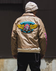 JESUS SKULL Embroidery Nylon Harrington Jacket - BEIGE