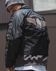 JESUS SKULL Embroidery Nylon Harrington Jacket - BLACK