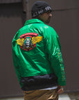 JESUS SKULL Embroidery Nylon Harrington Jacket - GREEN