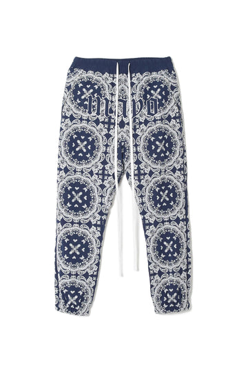 MAYO PAISLEY EMBROIDERY NYLON LOUNGE PANTS - BLUE