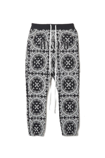 MAYO PAISLEY EMBROIDERY NYLON LOUNGE PANTS - BLACK