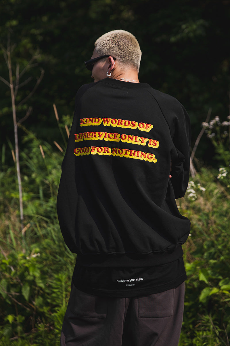 FLAME LIP EMBROIDERY CREW NECK SWEAT