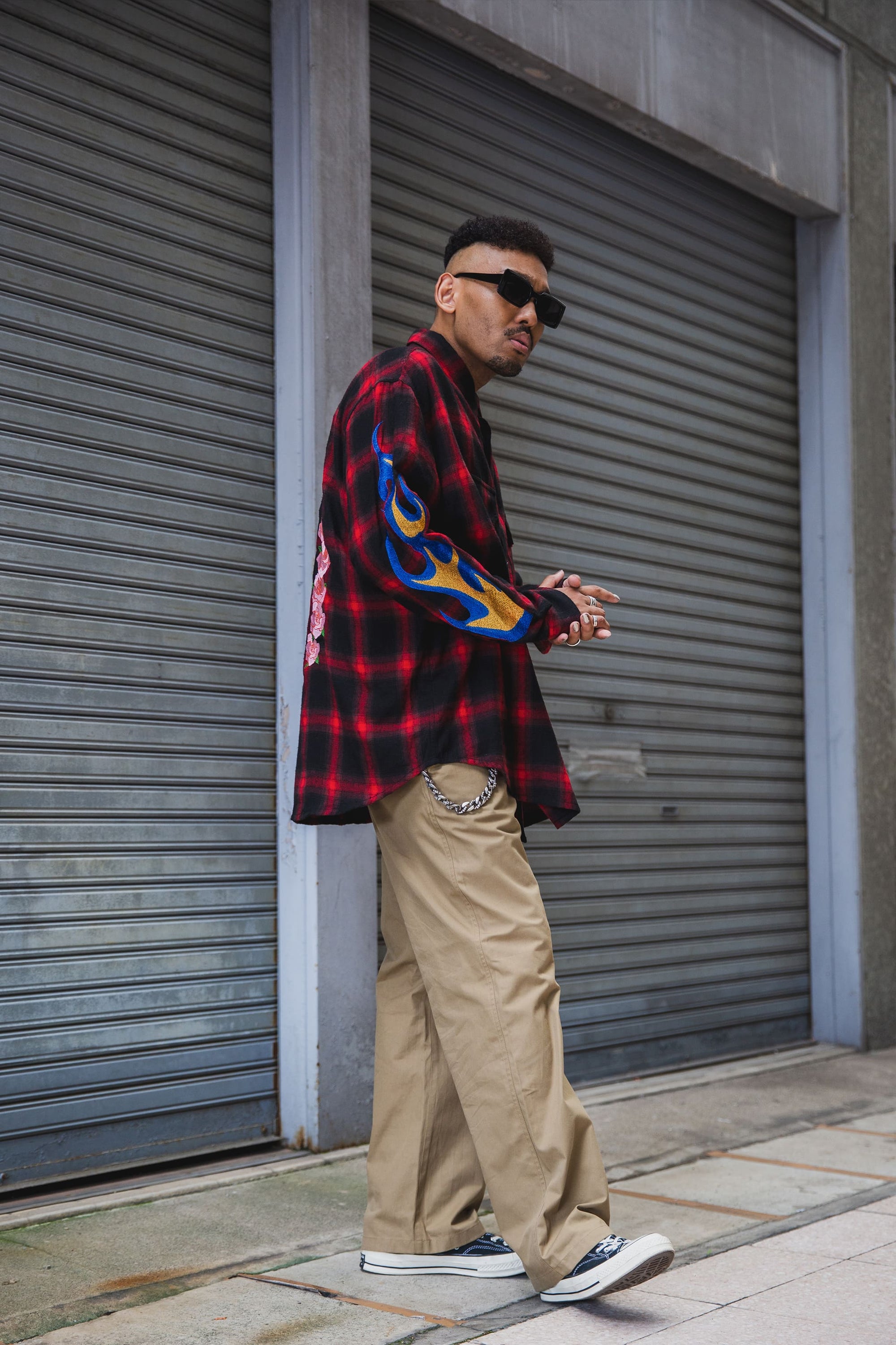 MARIA FIRE EMBROIDERY CHECK SHIRT