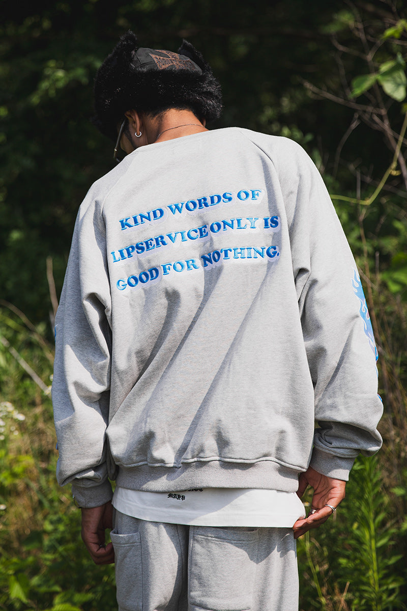 FLAME LIP EMBROIDERY CREW NECK SWEAT