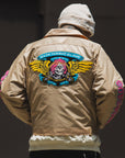 JESUS SKULL Embroidery Nylon Harrington Jacket - BEIGE