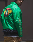 JESUS SKULL Embroidery Nylon Harrington Jacket - GREEN