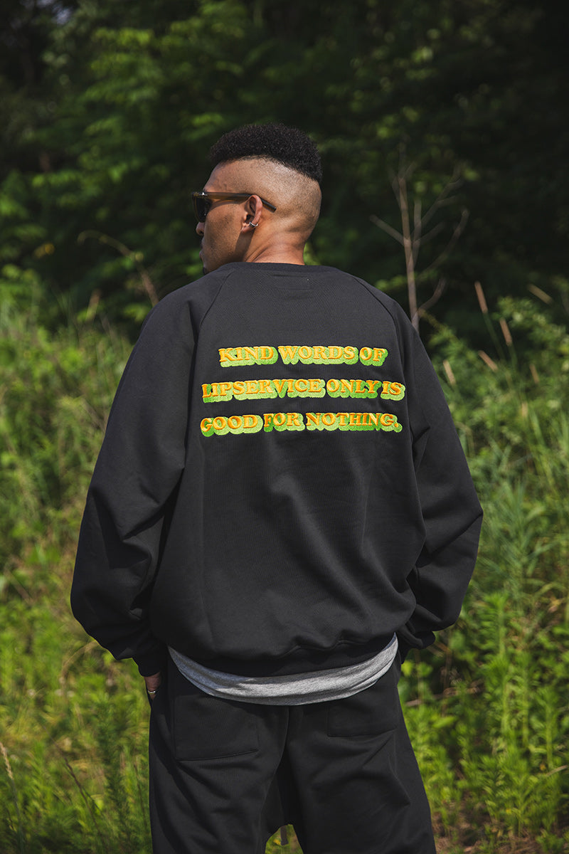 FLAME LIP EMBROIDERY CREW NECK SWEAT