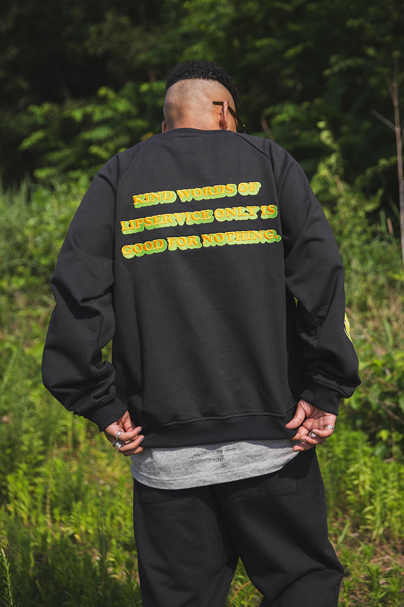 FLAME LIP EMBROIDERY CREW NECK SWEAT
