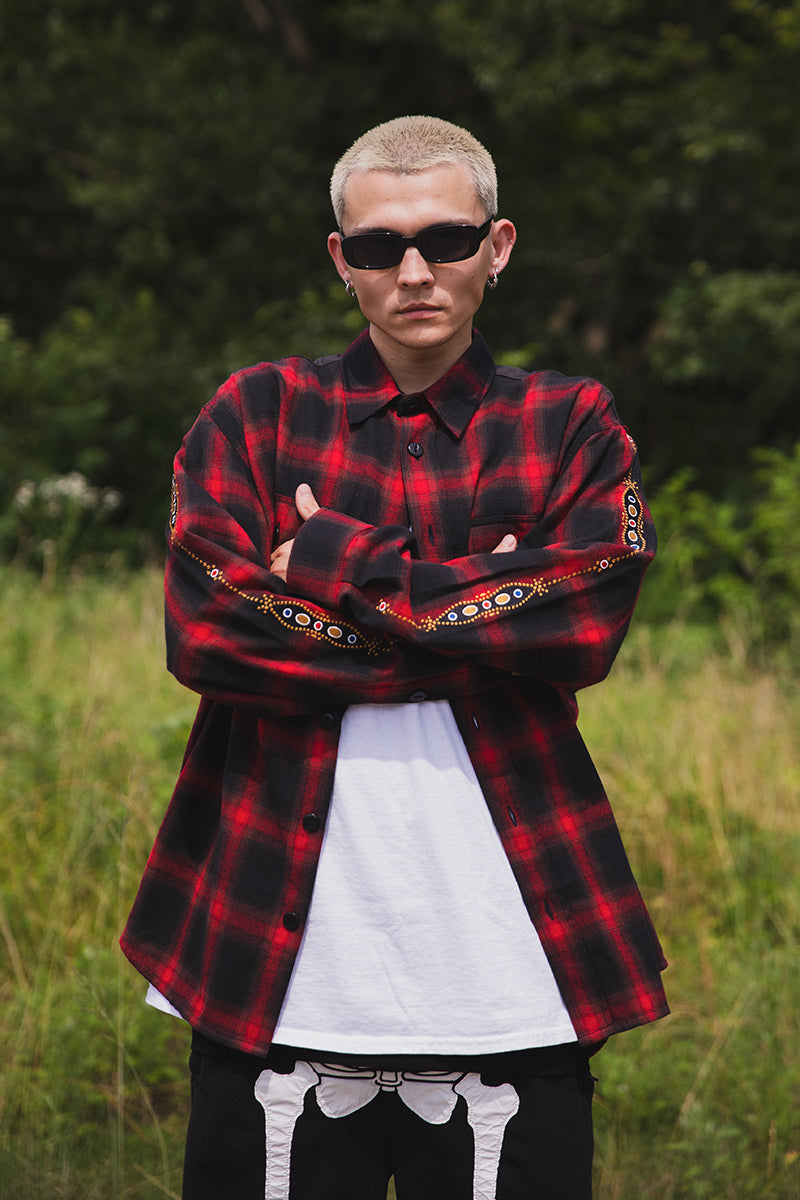 STUD LOOK EMBROIDERY CHECK SHIRT