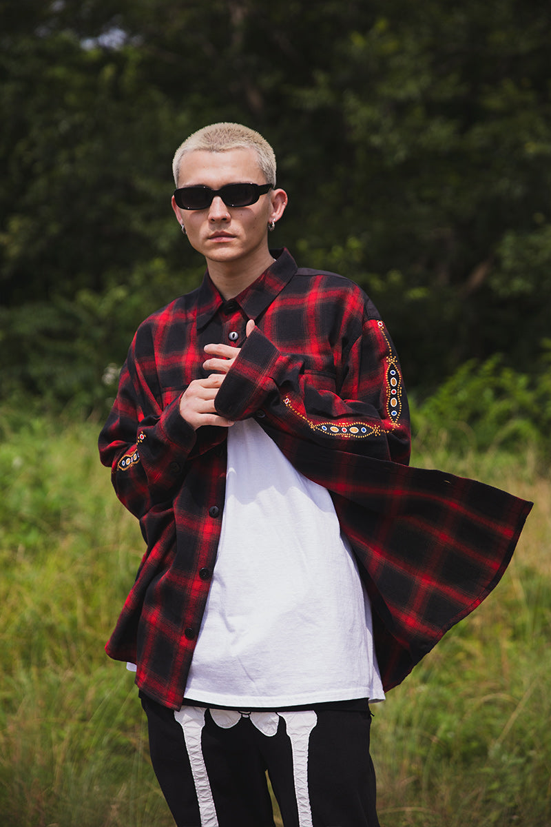 STUD LOOK EMBROIDERY CHECK SHIRT