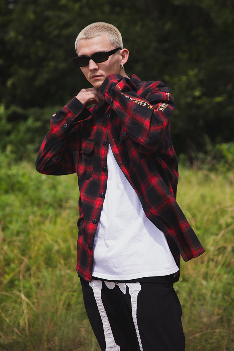 STUD LOOK EMBROIDERY CHECK SHIRT