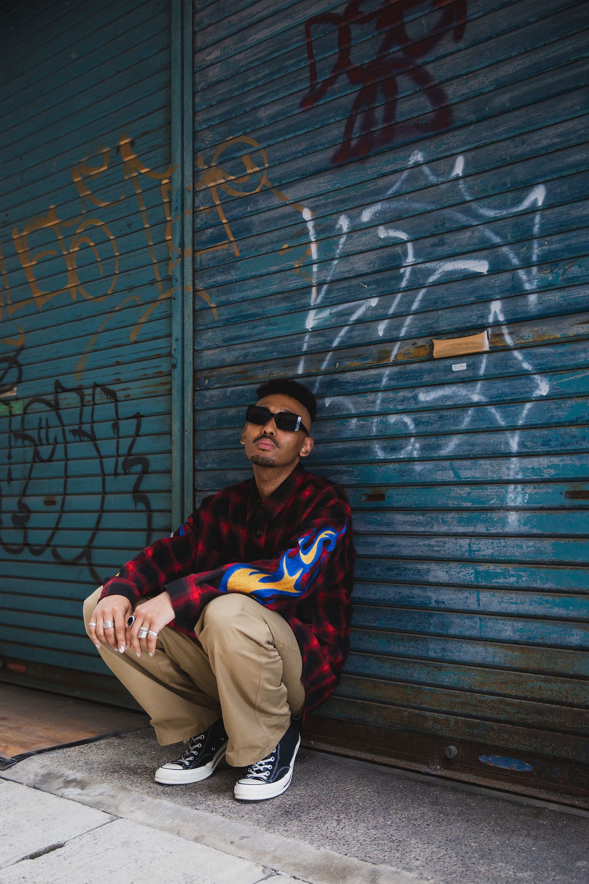 MARIA FIRE EMBROIDERY CHECK SHIRT