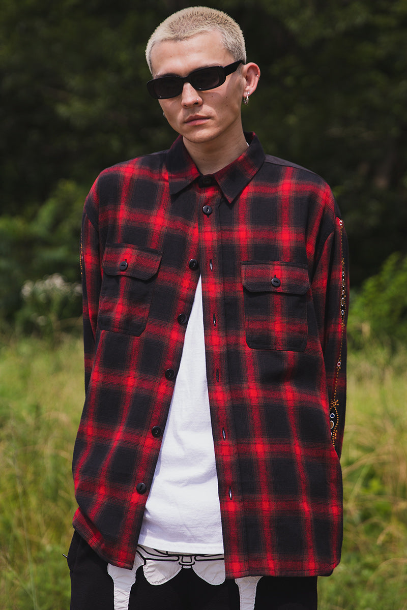 STUD LOOK EMBROIDERY CHECK SHIRT