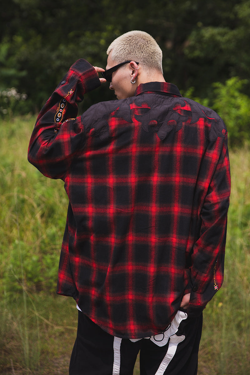 STUD LOOK EMBROIDERY CHECK SHIRT