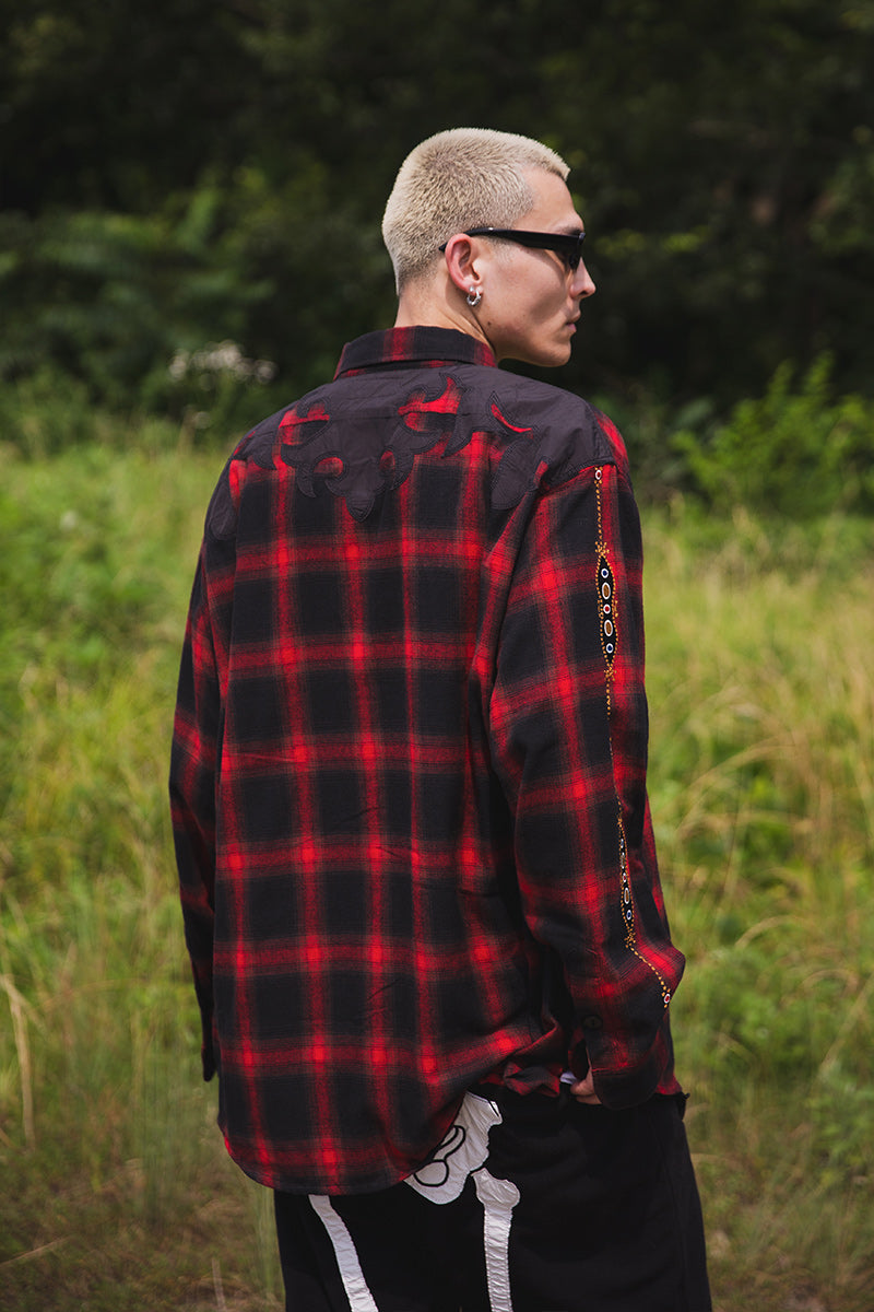 STUD LOOK EMBROIDERY CHECK SHIRT
