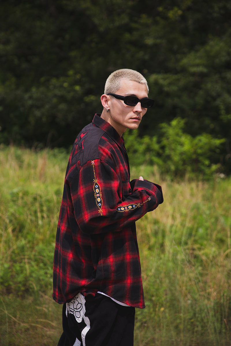 STUD LOOK EMBROIDERY CHECK SHIRT