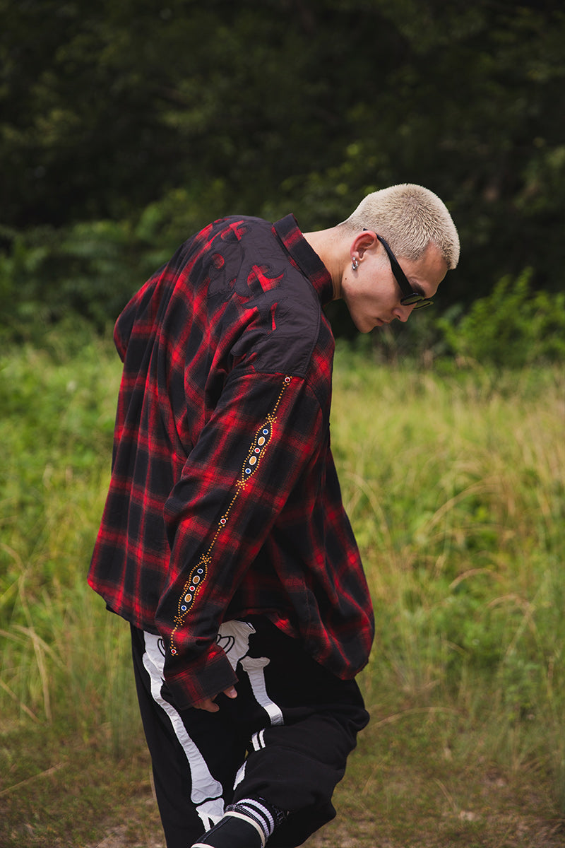 STUD LOOK EMBROIDERY CHECK SHIRT