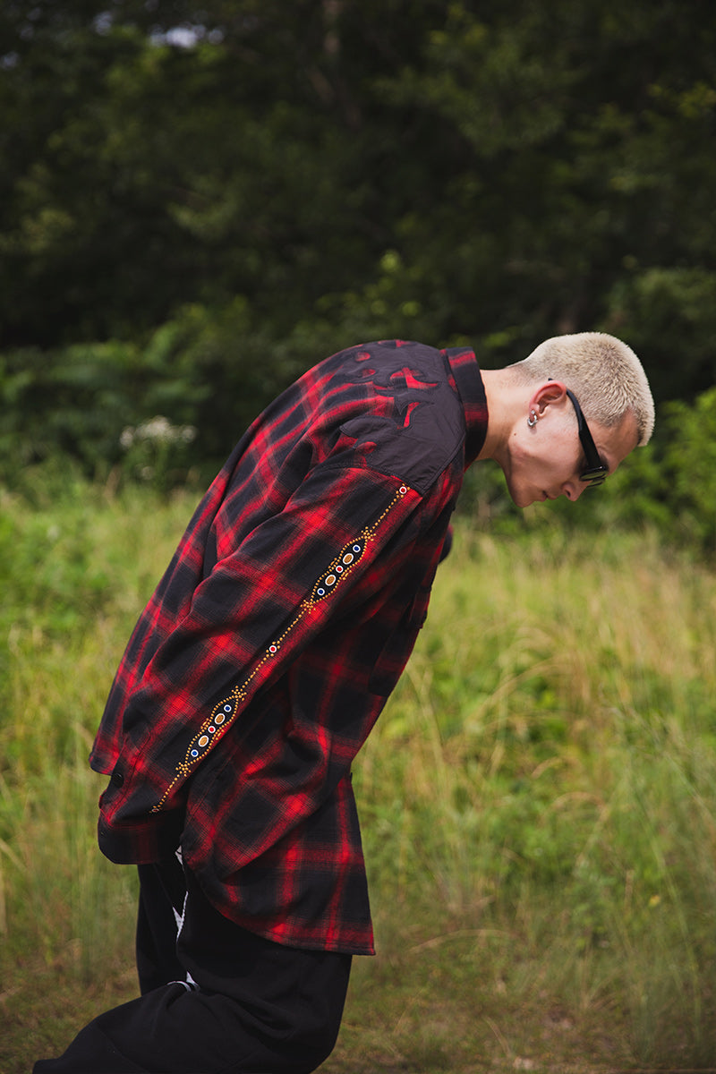 STUD LOOK EMBROIDERY CHECK SHIRT