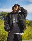 EAGLE  EMBROIDERY NYLON JKT - BLACK