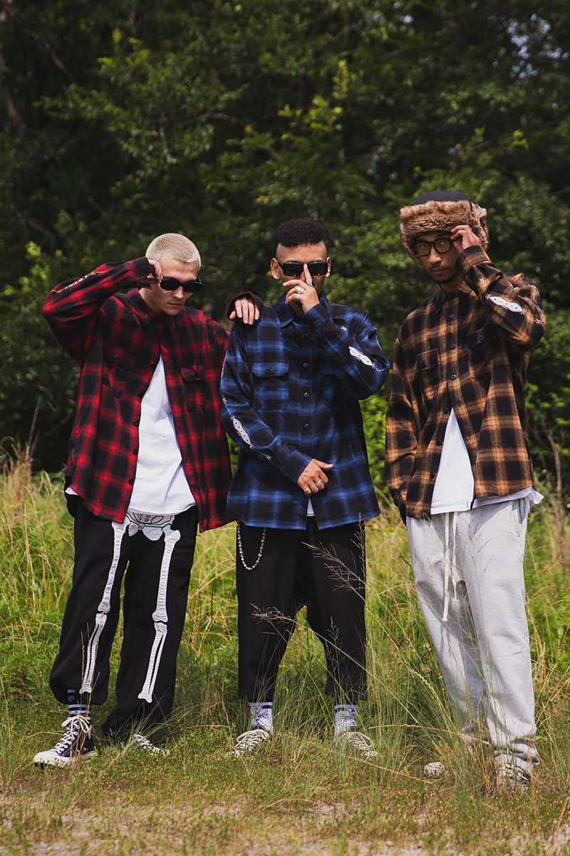 STUD LOOK EMBROIDERY CHECK SHIRT