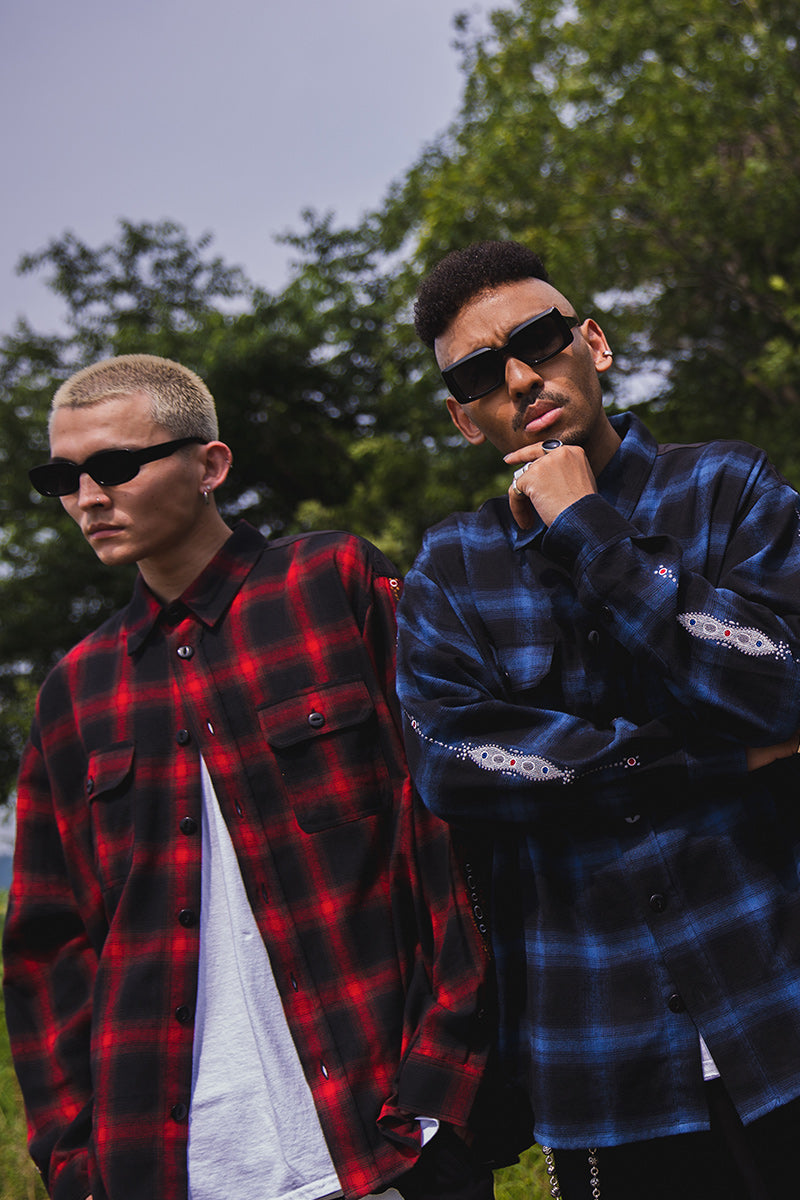 STUD LOOK EMBROIDERY CHECK SHIRT