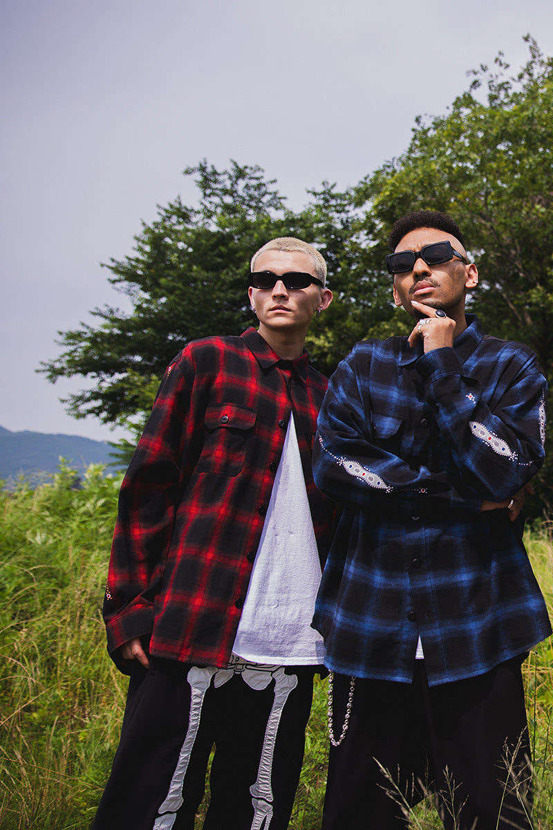 STUD LOOK EMBROIDERY CHECK SHIRT