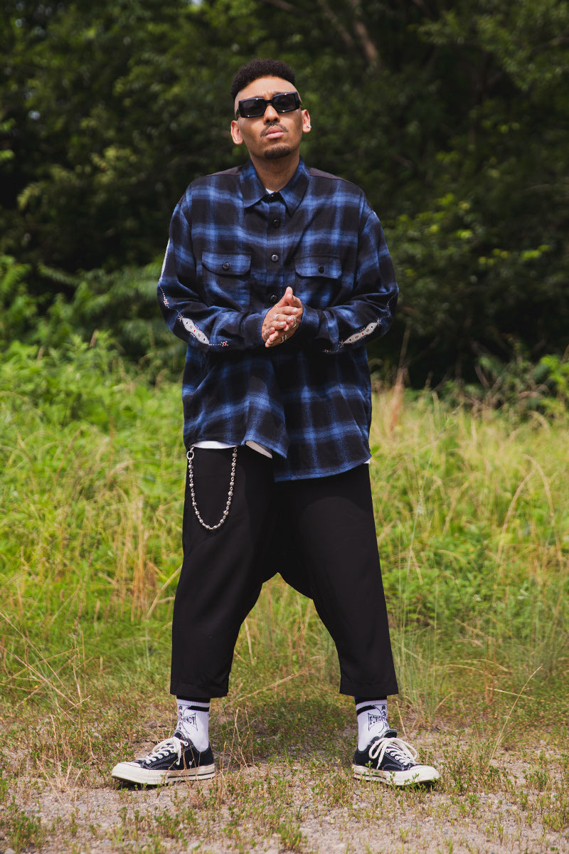 STUD LOOK EMBROIDERY CHECK SHIRT