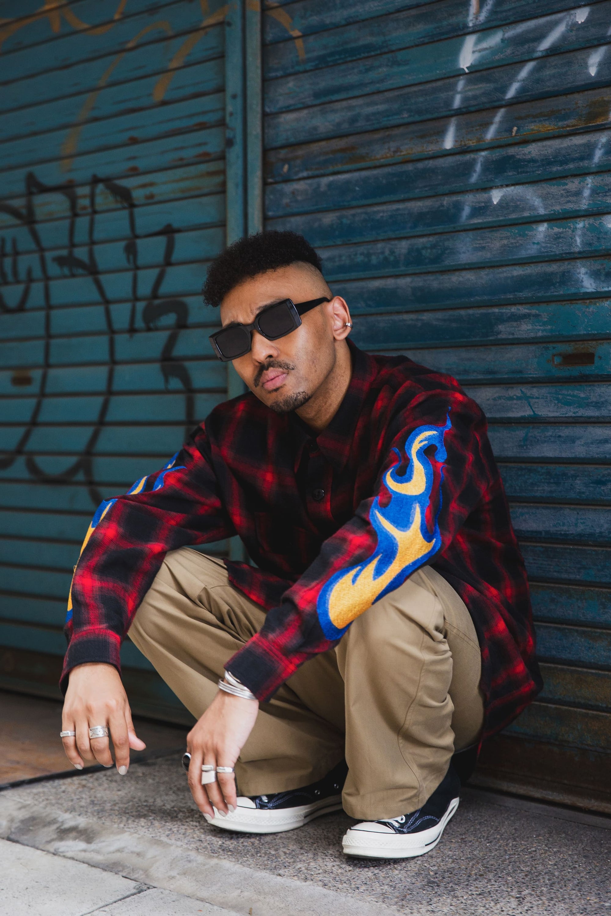 MARIA FIRE EMBROIDERY CHECK SHIRT