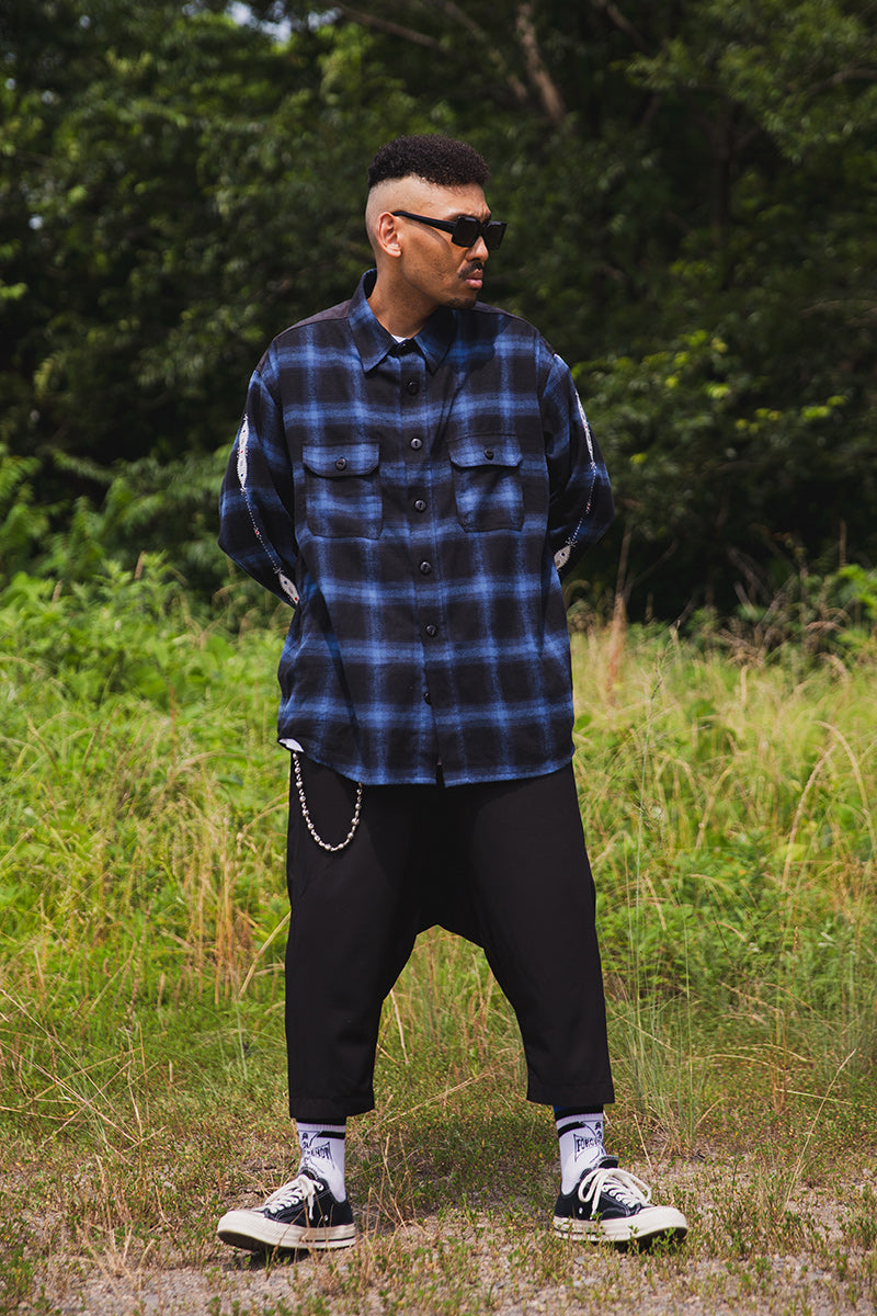 STUD LOOK EMBROIDERY CHECK SHIRT