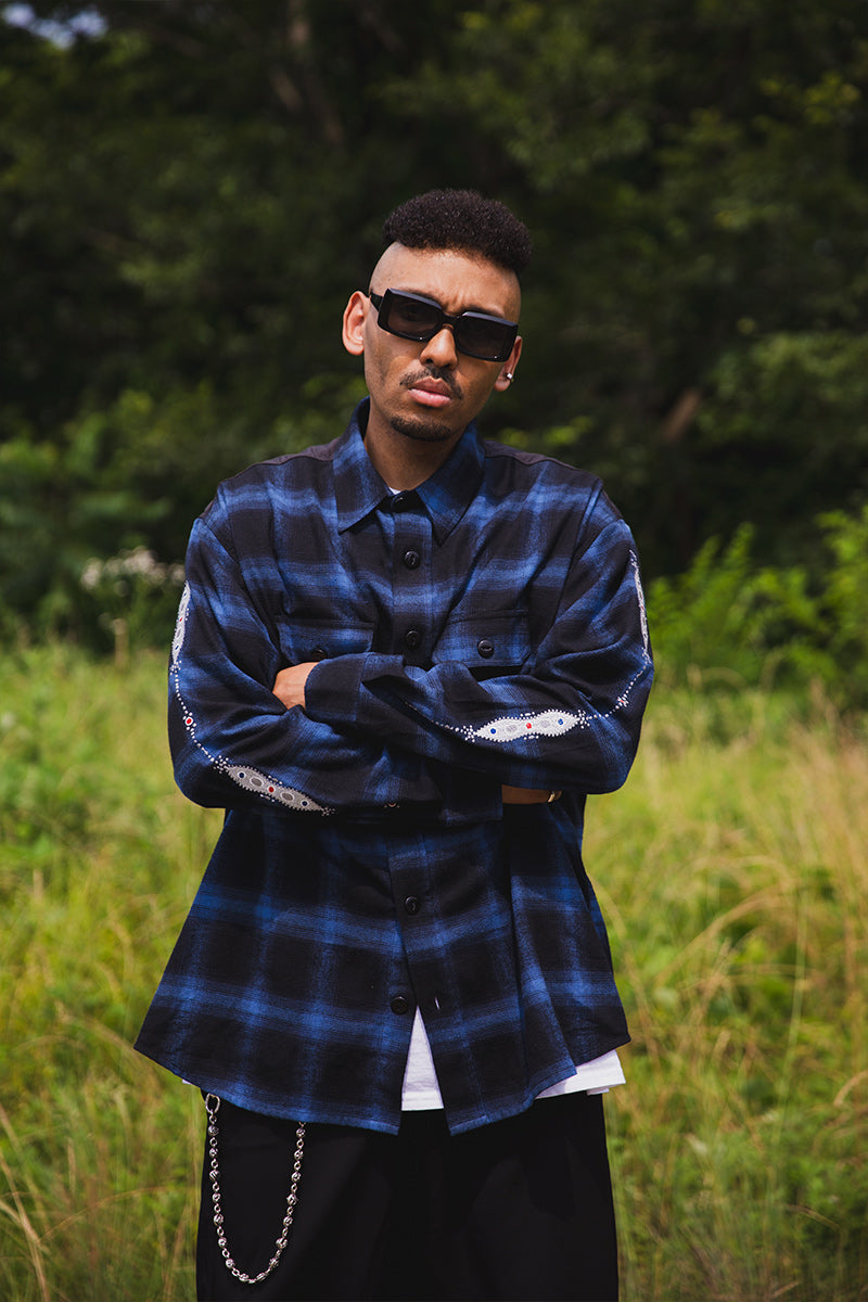 STUD LOOK EMBROIDERY CHECK SHIRT